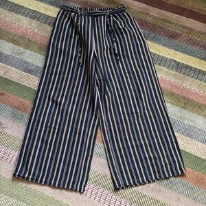 Anthropologie Navy and Cream Striped Wide Leg Pants